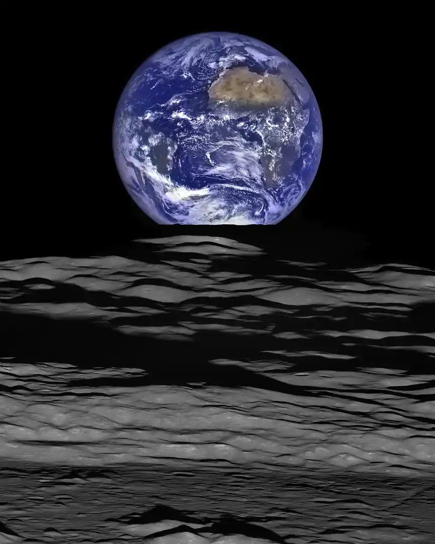 Foto: La Tierra sobre el horizonte lunar · La Tierra
